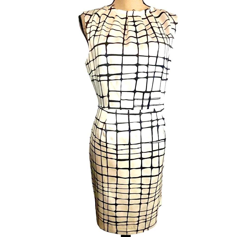 Banana Republic Windowpane Sleeveless Sheath Dress with 57% Silk Size 12